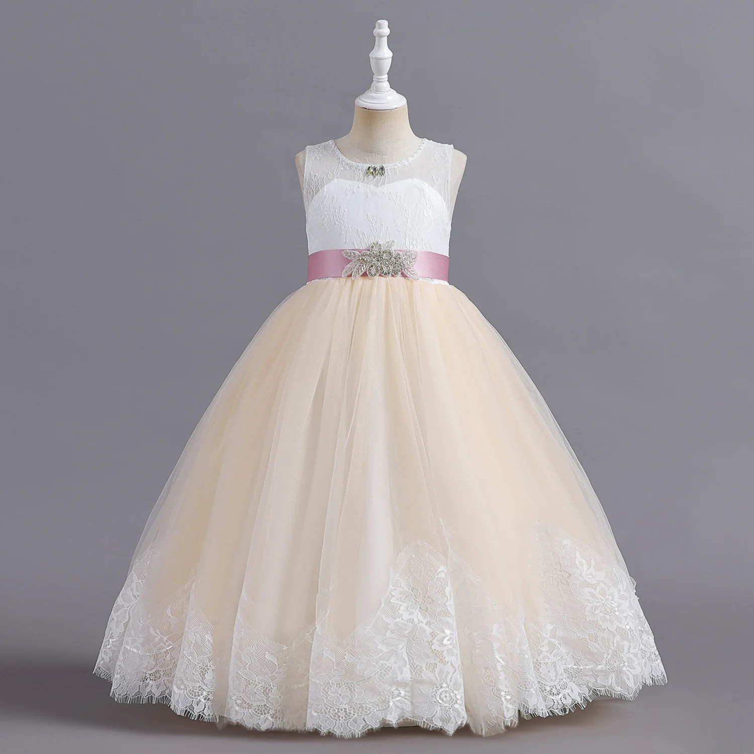 Factory Sales  Ankle-Length Flower Girl Princess Dress for Weddings Party Children Long Ball Gowns Mesh Kids Dresses for Girls