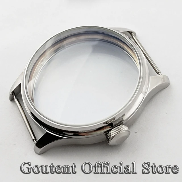 Goutent 44mm Silver Steel Watch Case Fit ETA 6497 6498 Seagull ST3600 3620 Movement Watch