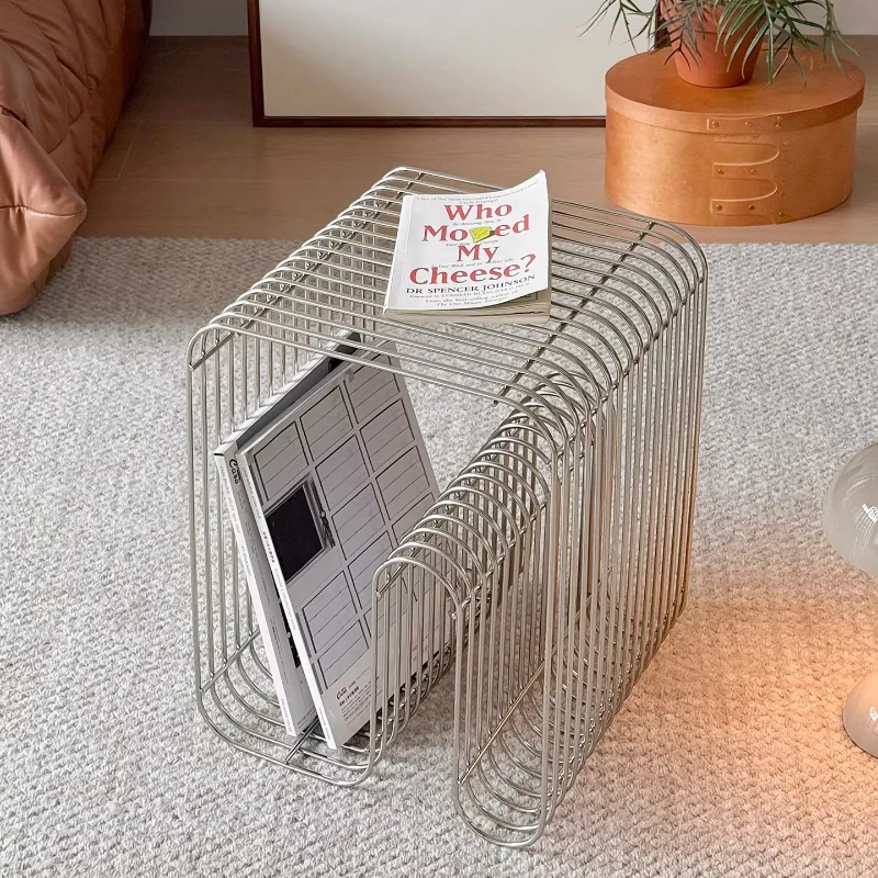 Picture 6: Modern Minimalist Side Tables Stainless Steel Magazine Holder Living Room Multi-Function Coffee Table Creative Storage Solution