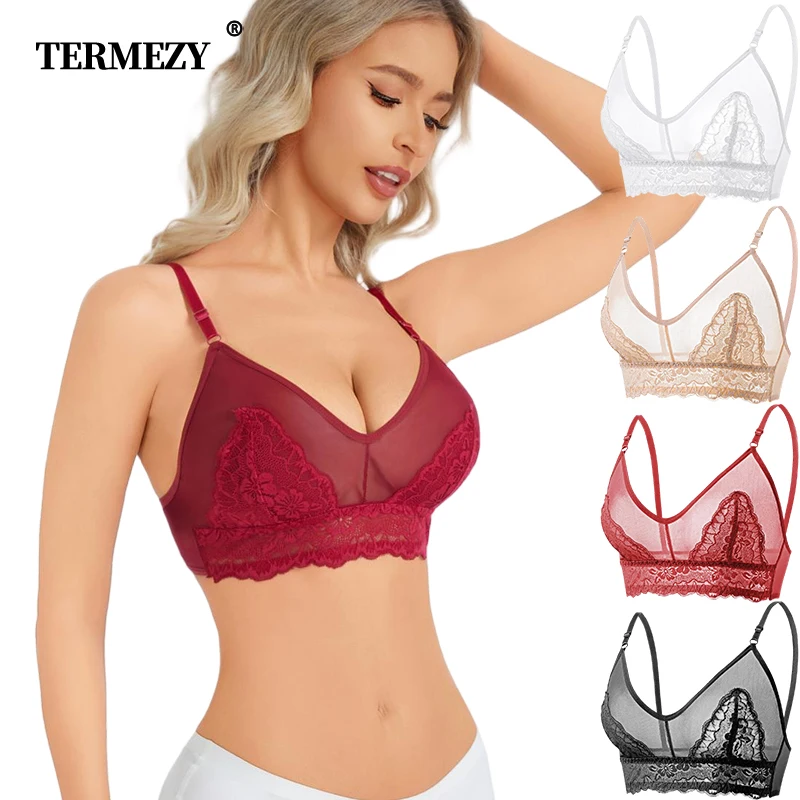 TERMEZY A Popular Style Sexy Lace Camisole Bra For Women French-style Mesh Bra Lingerie Ultra-thin And Breathable Underwear