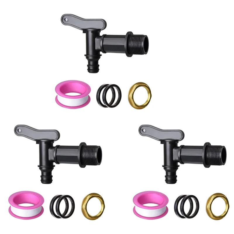

ABGH-3Pcs 3/4In Water Butt Tap Plastic Snap-Fit Hosepipe Rain Barrel Water Butts BSP Thread Water Tap With Brass Nut