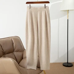 Pantaloni da donna autunno inverno nuovi pantaloni di polpo a vita alta lavorati a maglia addensati Leggings in pura lana 100% Casual tinta unita caldo