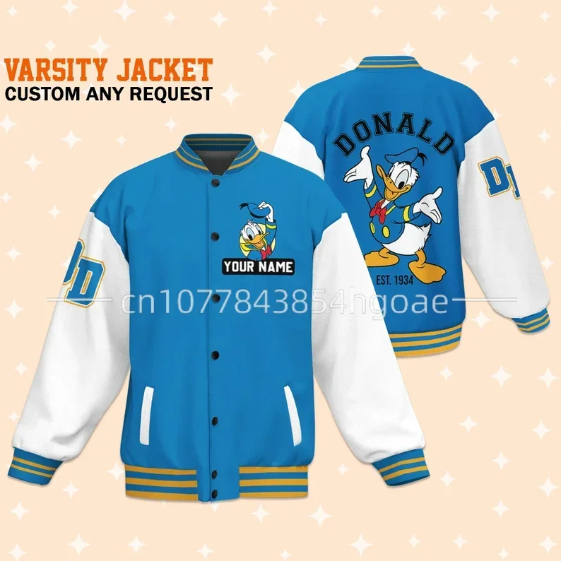 2024 NEW Personalized Donald Duck Disney Baseball Jacket Love Donald Duck Cartoon Movie Fans Father's Day Mother's Day Baseball