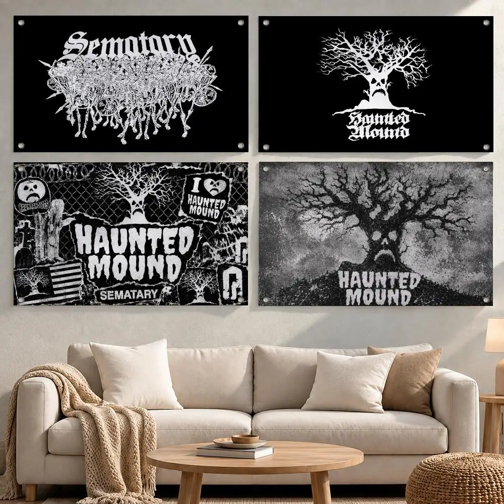 Music Collective Haunted Mound Flags Minimalist Fabric Banner Flags Garden Shop Bedroom Festival Birthday Wall Decor