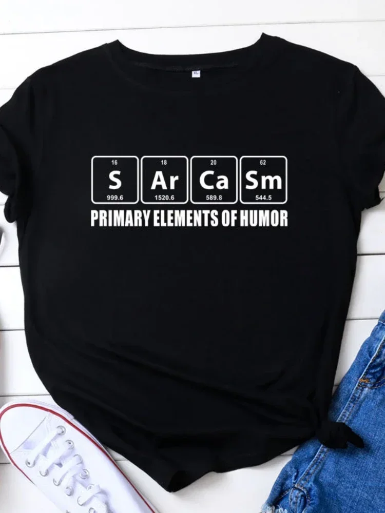 

2024 Sarcasm Primary Elements of Humor Letter Print Women T Shirt Short Sleeve O Neck Loose Women Tshirt Ladies Tee Shirt Tops