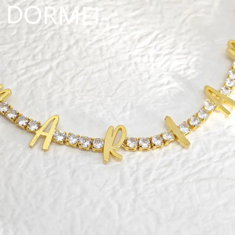 

Lateefah color tennis necklace initials name Zircon tennis necklace Custom letter necklace 3mm Zircon crystal birthstone