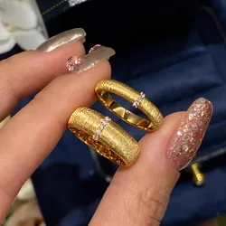 AU999 gold satin dot diamond ring brushed live adjustable ring 24K couple ring ring gift