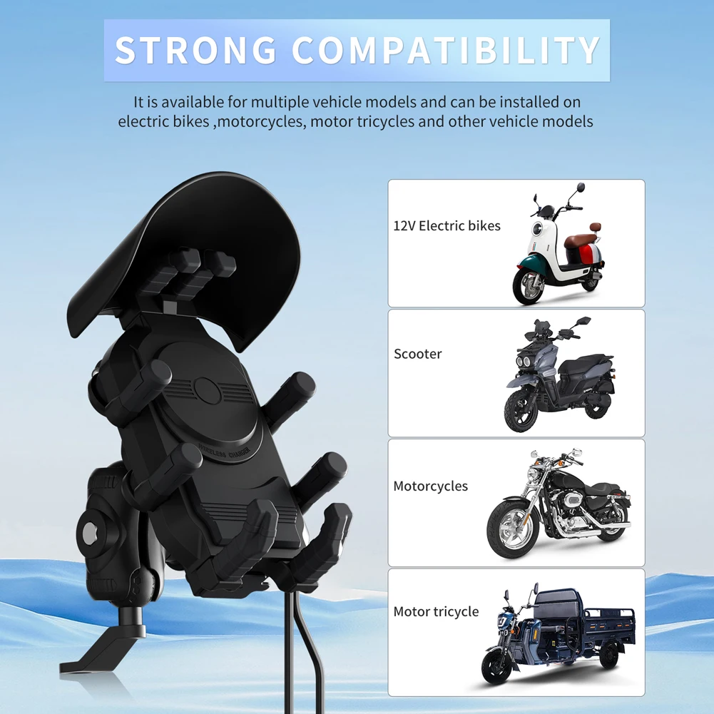 Motorrad Drahtlose Lade Telefon Halter Cradle Stoßfest Schnelle Lade QC 3,0 Handy Halter GPS Unterstützung Lenker Halterung