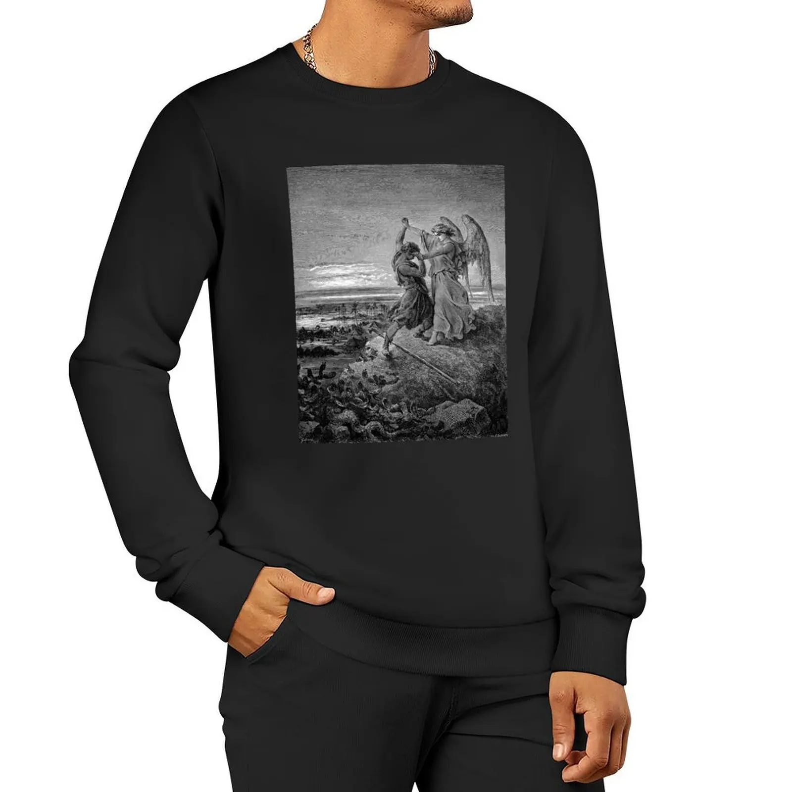 

Jacob wrestles with an Angel by Gustav Dore - Vintage Art Pullover Hoodie anime clothes fashion men men sweatshirt