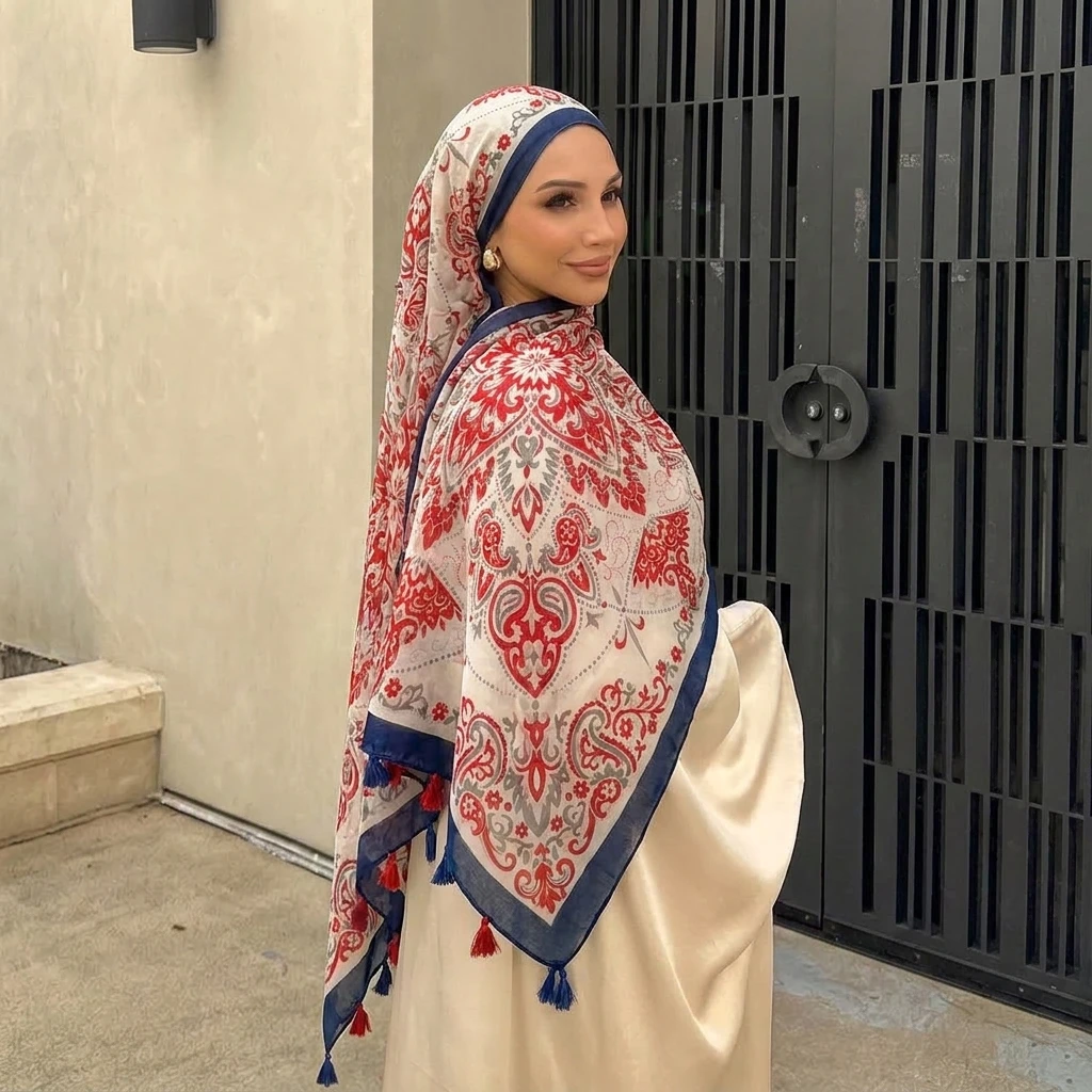 

New 2026 Designer Brand Women Scarf Paisley Print Lady Shawls Cotton Feeling Soft Oversize Hijabs Neck Headband Tassel Foulard