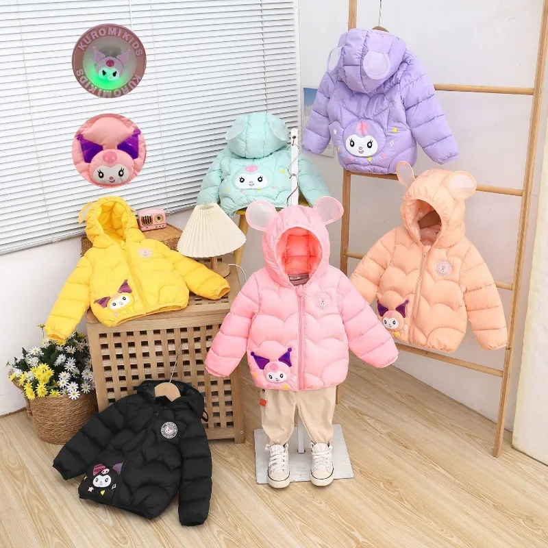 Sweet Autumn Winter Kuromi Anime Kawaii Sanrio Children Warm Jacket Cute Cartoon Long Sleeve Coat Clothing Gifts for Kids