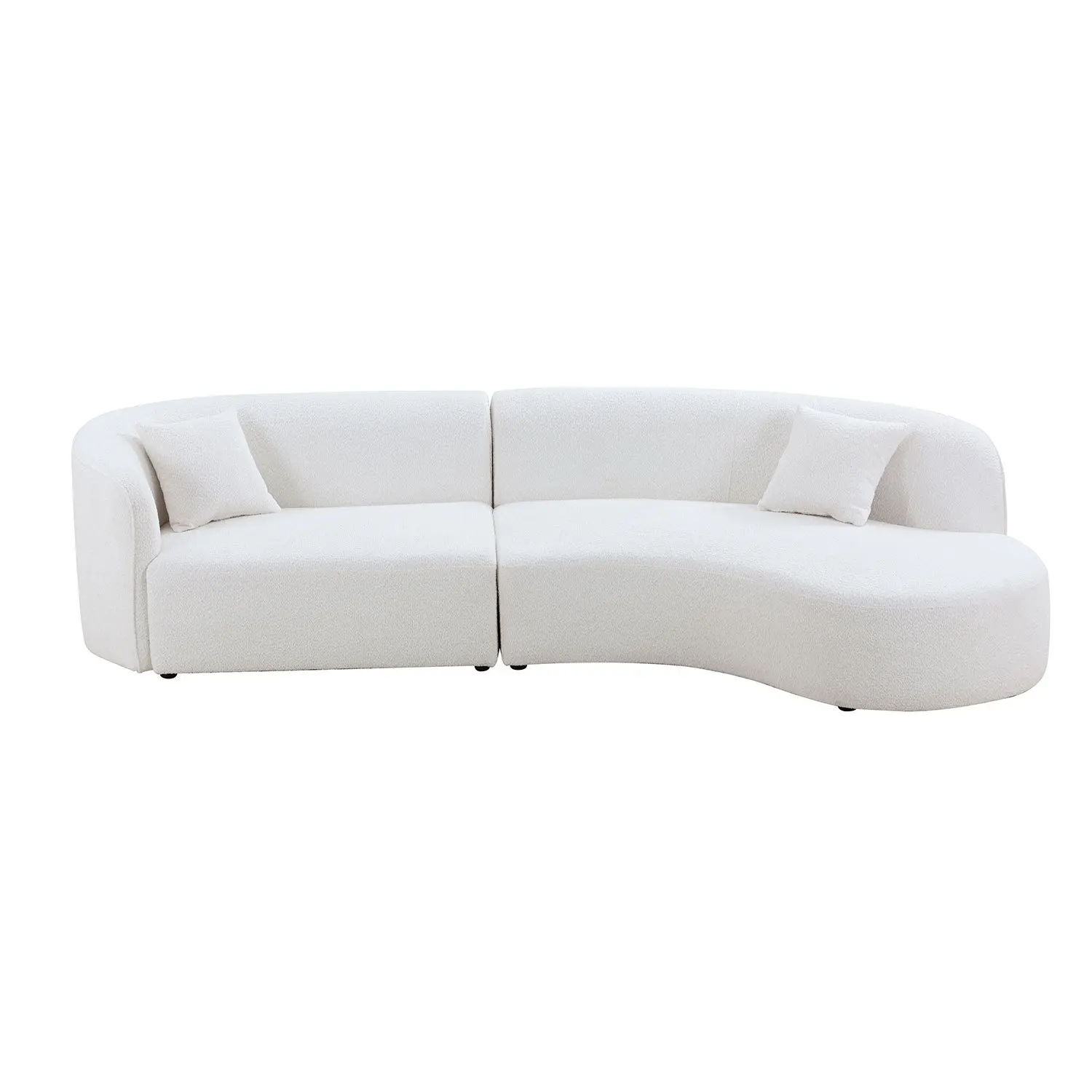 Luxury Modern Style Living Room Upholstery Curved Sofa with Chaise 2-Piece Set, Right Hand Facing Sectional, Boucle Couch, White