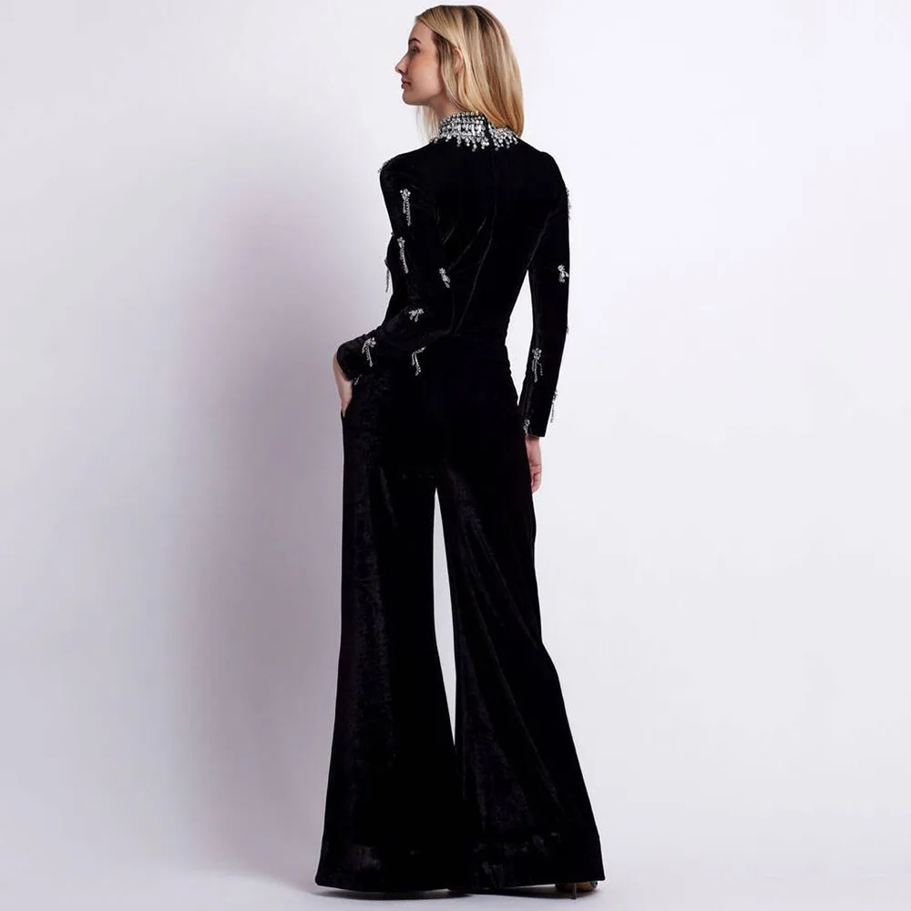 High Quality Women Long Sleeve Diamond Chain Bodycon Long Jumpsuit Celebrate Elegant Evening Party Fashion Cocktail Wear