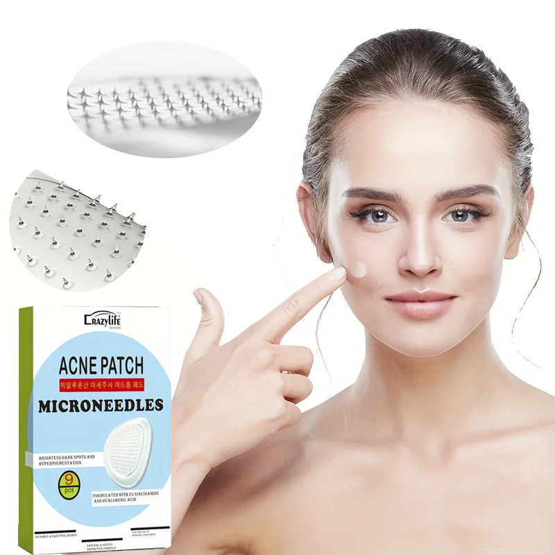 9 Pcs/Box Oval Microneedle Soluble Hyaluronic Acid Invisible Acne Patches Pore Cleansing Waterproof Hydrogel Microcrystal