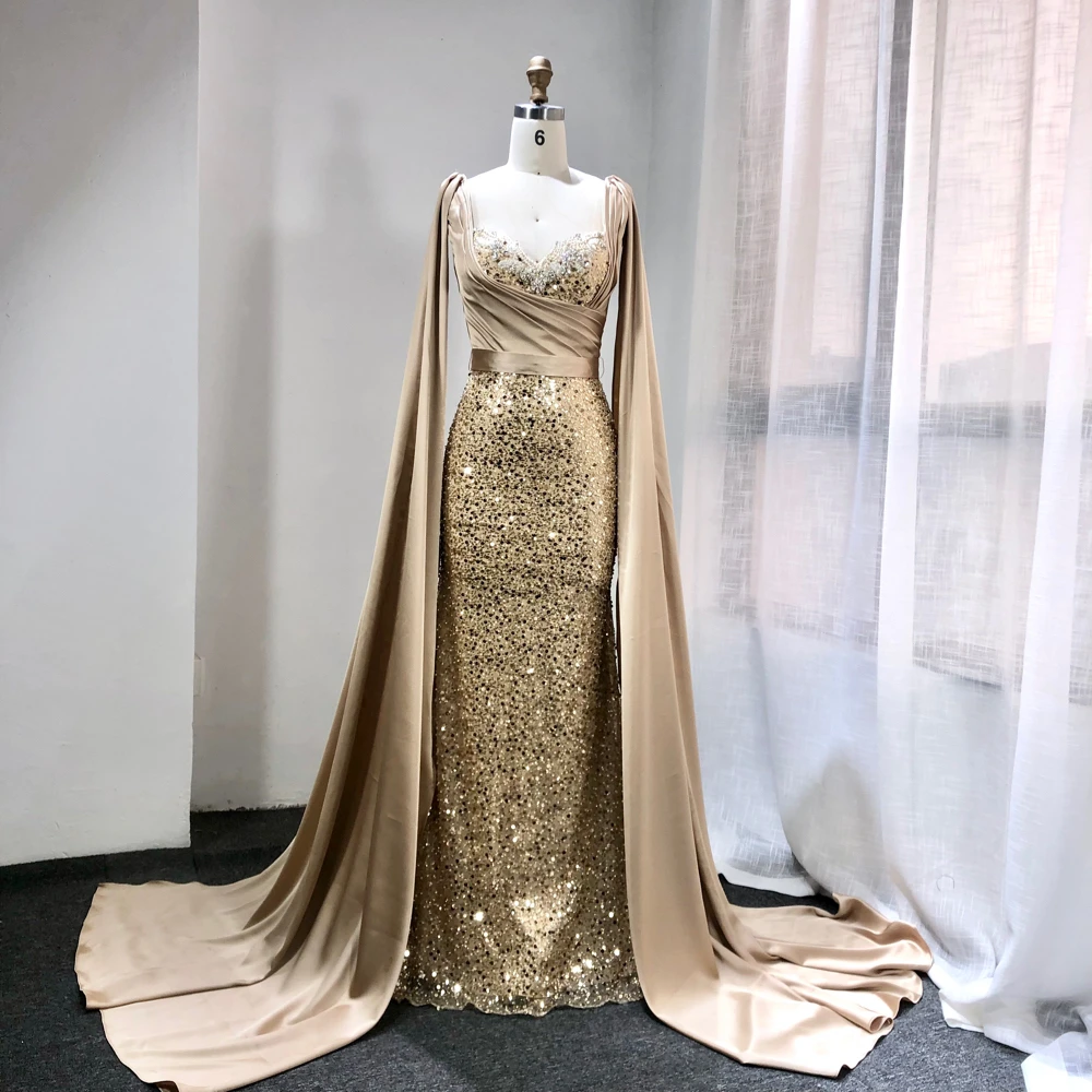 

2021 Long Sleeves Mermaid Evening Dresses Long Satin Party Gowns Beading Elegant Evening Dresses For Women