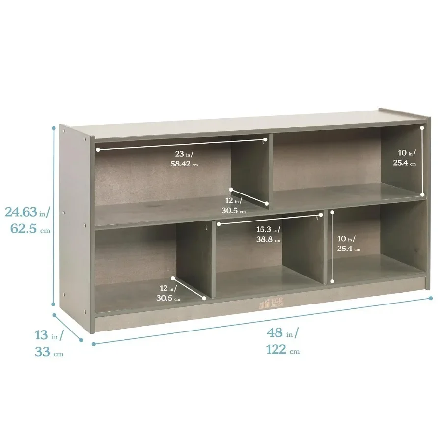 5-Compartment Mobile Storage Cabinet for Toddler and Classroom Furniture, Grey Wash Finish, Durable Wood Construction view 6