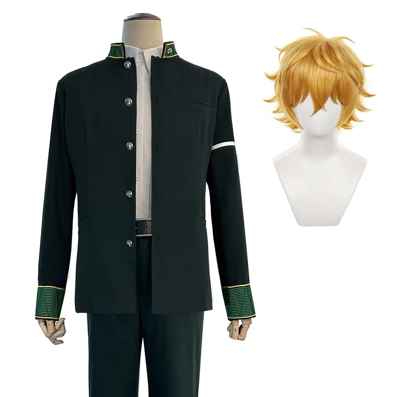 Holoun wind breaker anime Akihiko nirei cosplay costume wig school uniform green jacket pants white shirt cos convention