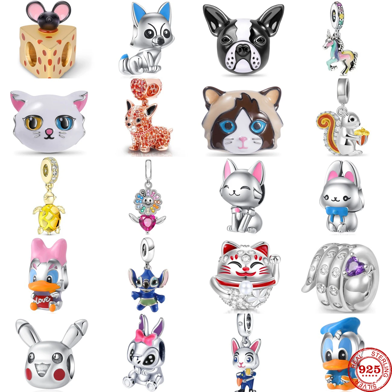 New variety of small animal cartoon doll charm beads suitable for original bracelets 925 high-quality silver DIY women's jewelry