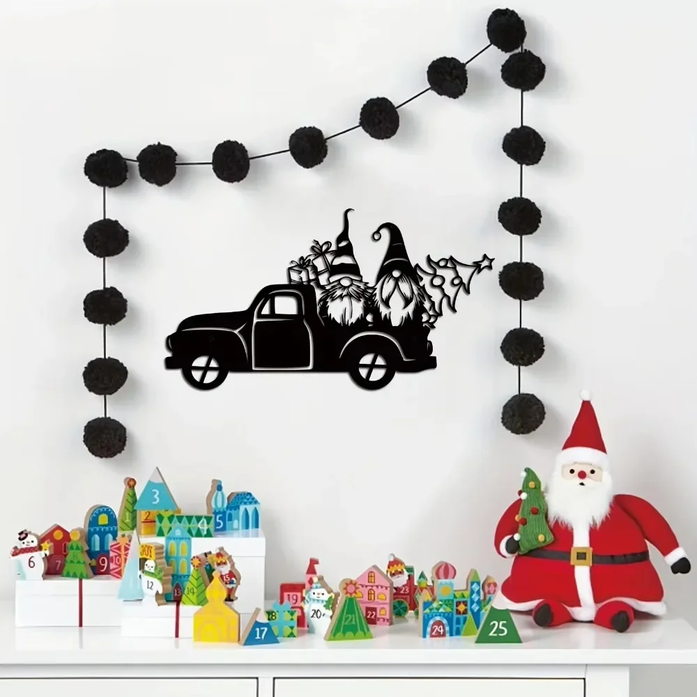 Santa Claus Pickup Truck Metal Wall Art - Festive Christmas Décor, Ideal for Hanging in Bedroom or Living Room Walls