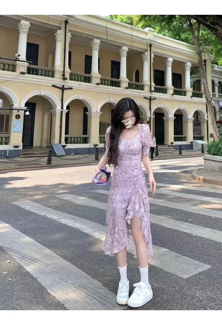 Gentle Style Small Floral Dress 2025 New Spring Women's Clothing French Style Waist Cinched Bubble Short Sleeved Dress