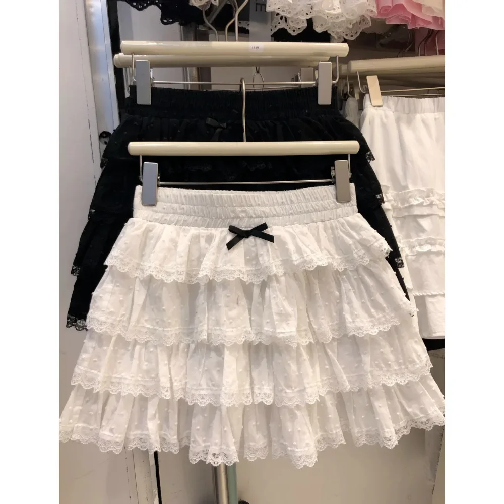 New Miniso Skirt Solid Color Sweet Lace Patch Bow High Waisted Kawaii Casual A-line Spicy Girl Summer Fashion Chic Clothing