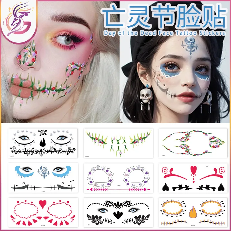 

Day Of The Dead Face Sticker Tattoo Sticker Disposable Waterproof Sweat Day Of The Dead Makeup Eyeshadow Scar Tattoo