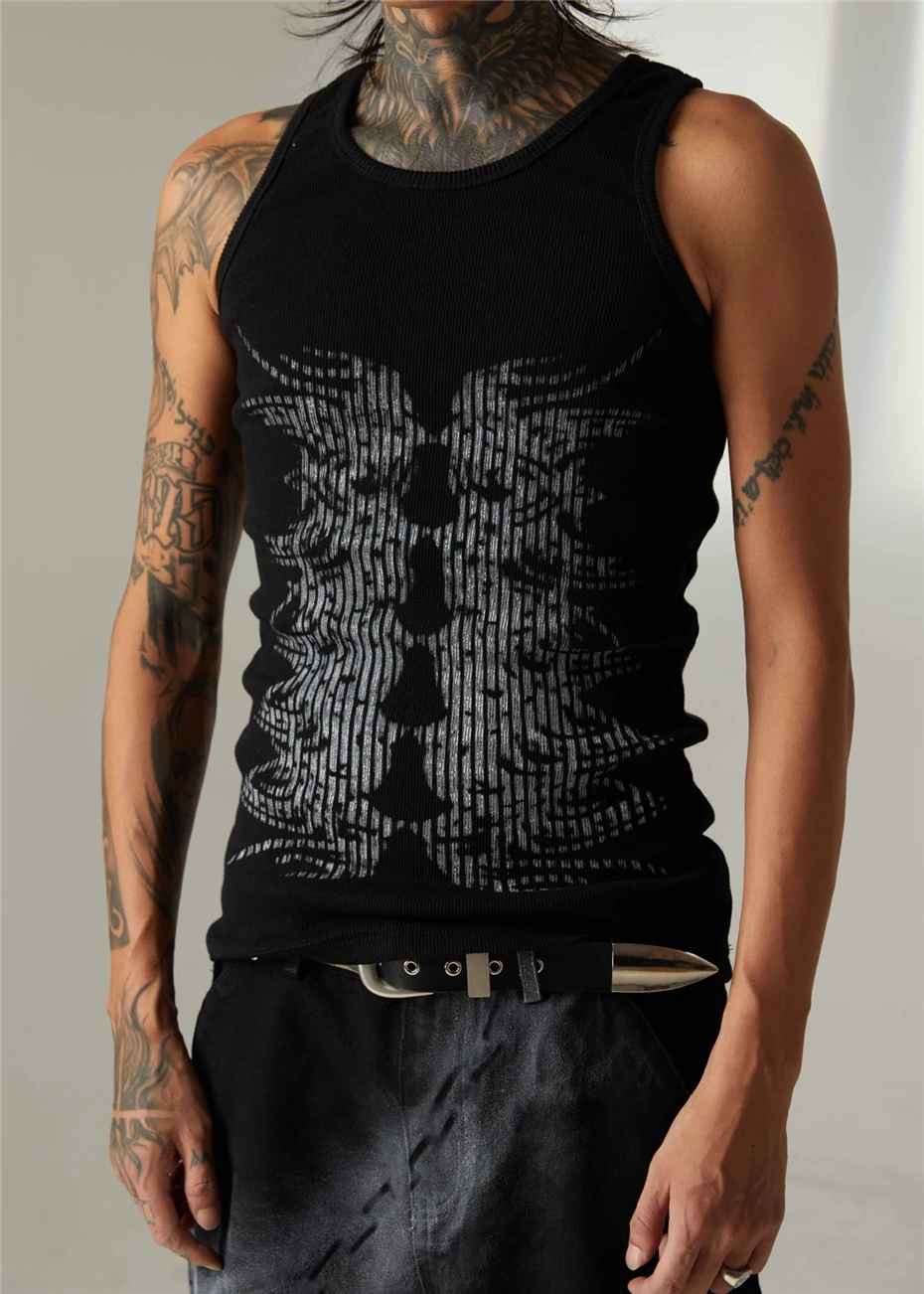 Fashion Print Tank Tops Mens Streetwear Hip Hop Punk Sleeveless T-shirts Men Harajuku Vintage Cotton Fitness Vest