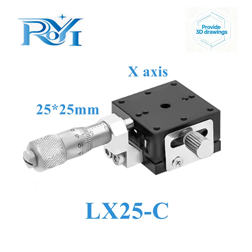 X Axis 25mm LX25-L LX25-C LX25-R Knob Micrometer Sliding stage Cross Guide Rail Type Platform Manual Displacement Sliding Table