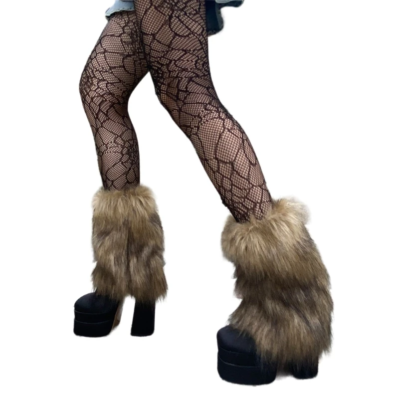 634C Furry Adult Costume Leg Warmers Women Harajuku Mesh Socks Y2K 2000s Girls Mesh Stockings Japanese Subculture Uniform