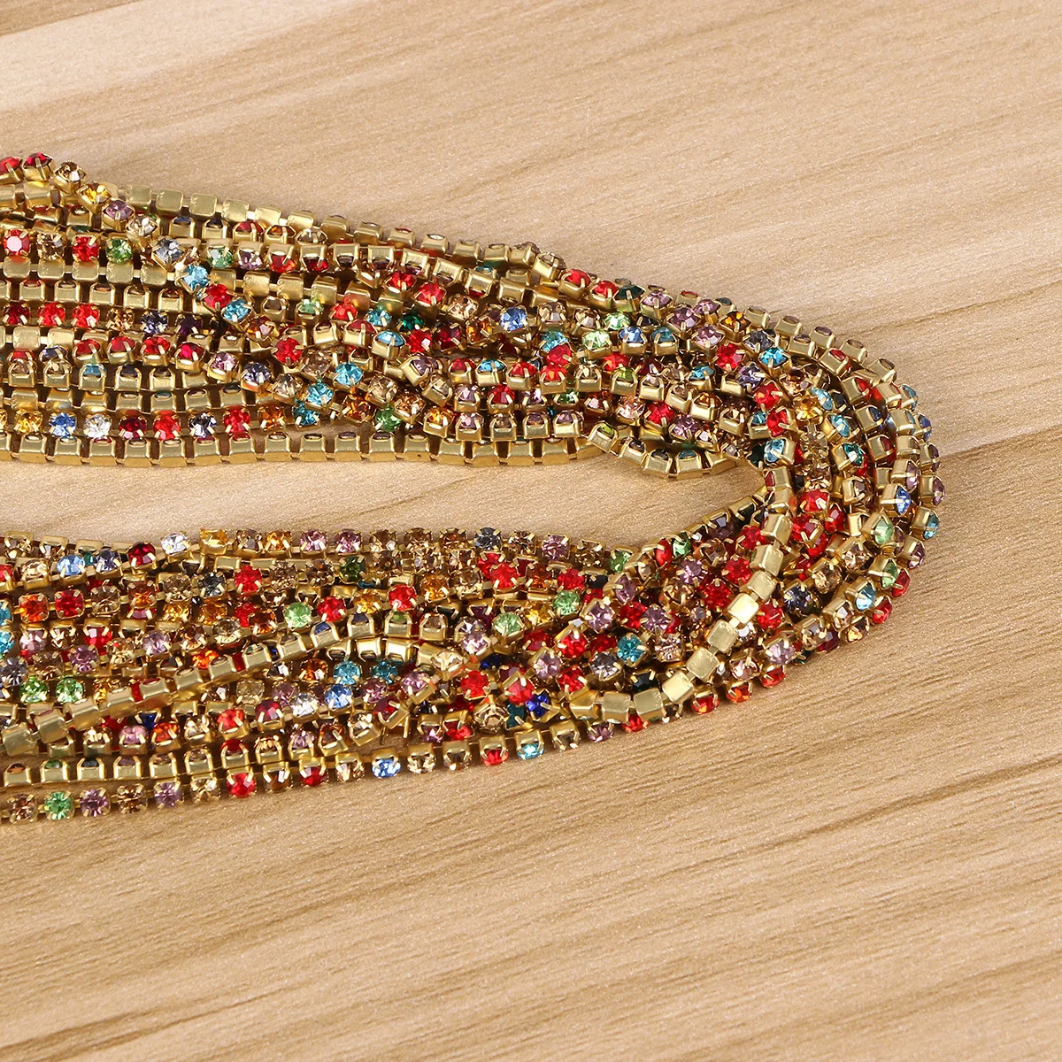 10 متر 3 مللي متر قاعدة ذهبية حجر الراين مخلب سلسلة سباركلي الزجاج تقليم لفستان الزفاف ديكور الملونة كريستال كرافت الخياطة التبعي