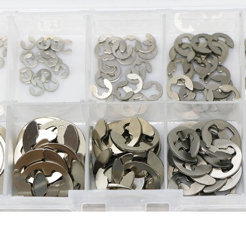 200 Pcs 304 Stainless Steel Opening Snap Ring,E-Clip External Retaining Circlip Assortment Kit