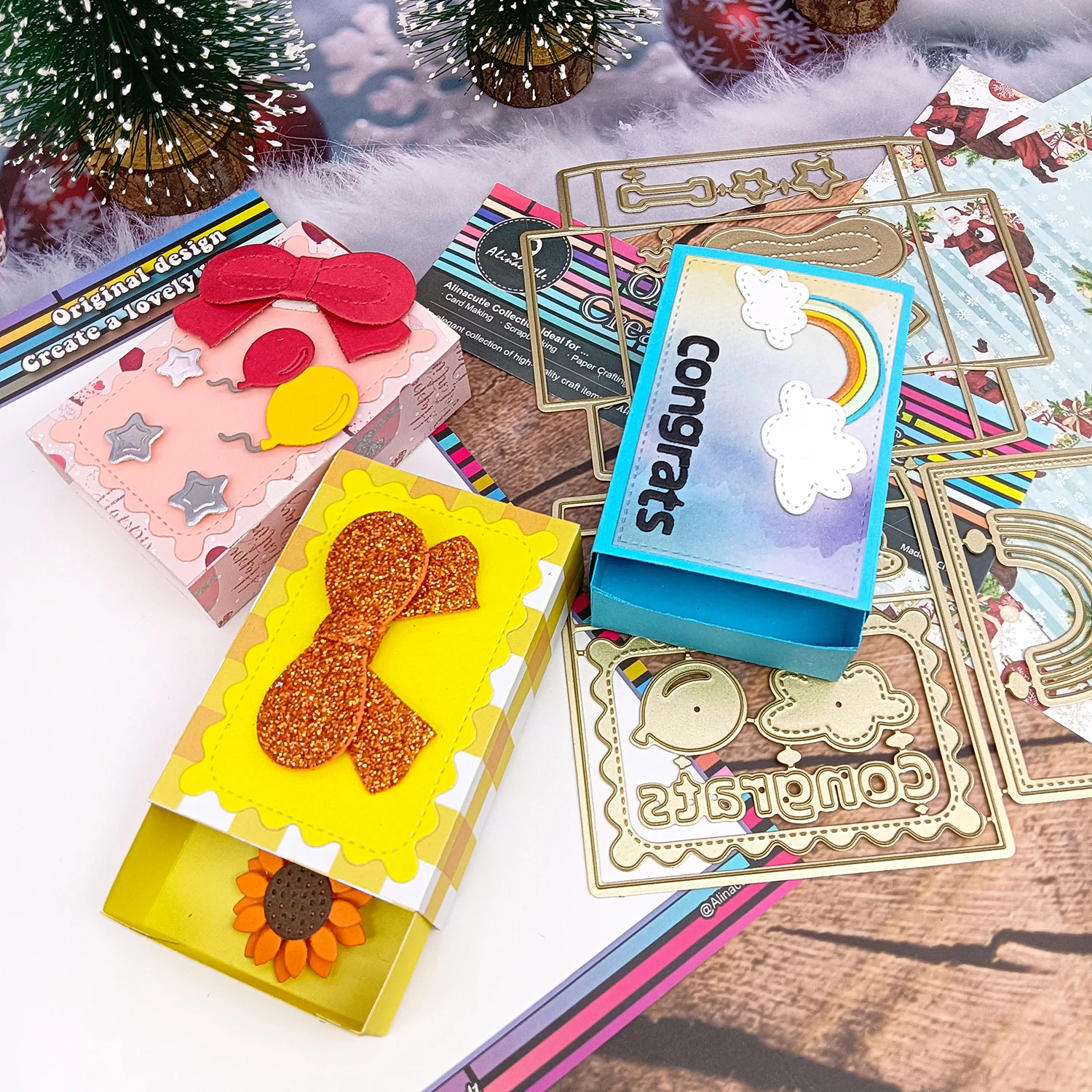 Glückwunsch, Geschenkbox, Metall, gestanzt, goldene Stanzformen für Geschenk, Papier, Handwerk, handgefertigte Kartenherstellung, DIY-Grußkarten, Scrapbooking