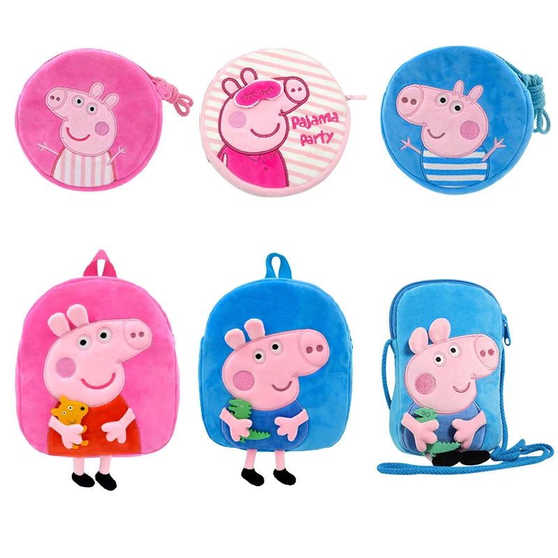 Peppa Pig Plush Backpack Single shoulder bag soft stuffed kindergarten George wallet Candy Toy pink Girls child Birthday Gifts