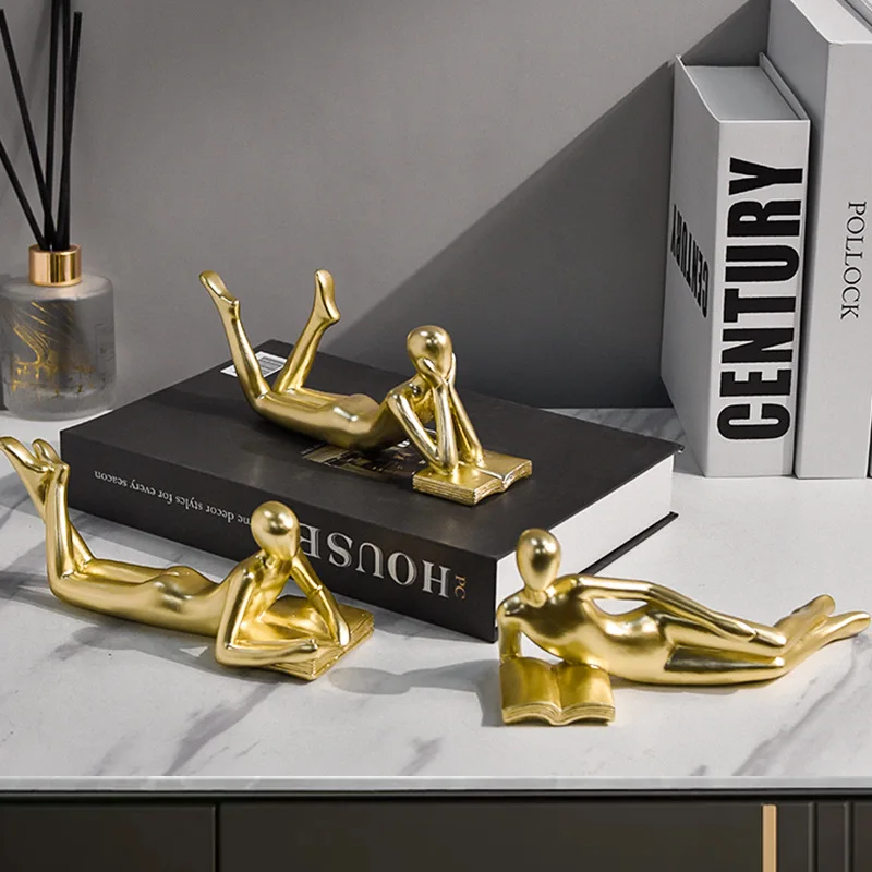 

Resin Thinker Statue Modern Golden Crafts Desk Ornament for Bar Study Shelf Thinker Figurine Home Decor Thinker Statue Art