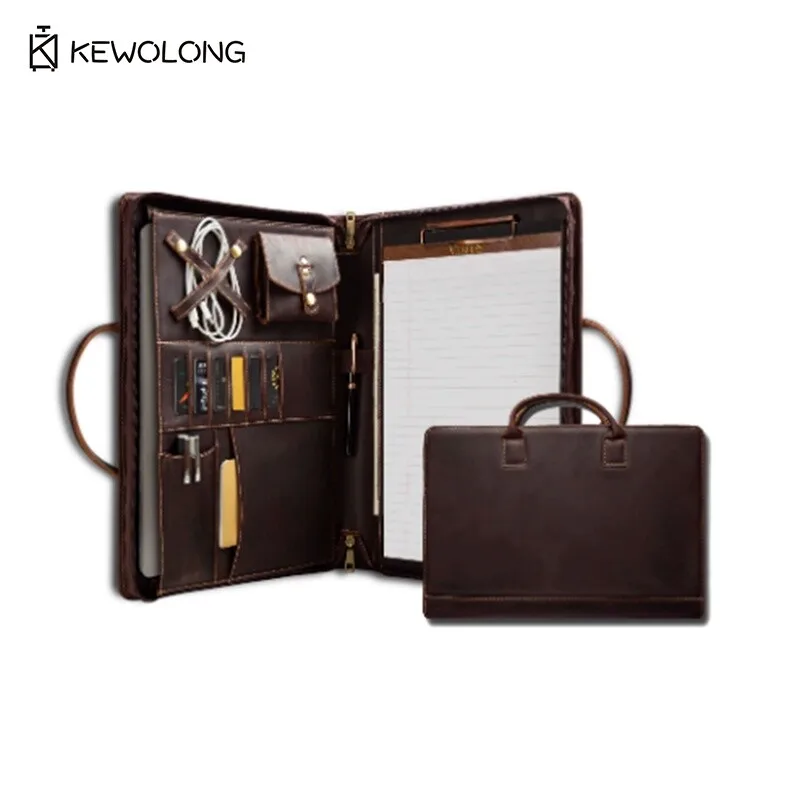 حقيبة كمبيوتر محمول جلدية عتيقة مقاس 15.6 بوصة مع حجرة مجلد الملفات، حقيبة حمل عمل متعددة الوظائف للأعمال