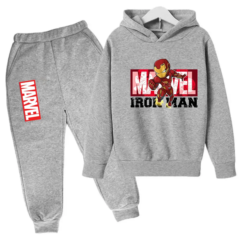 Marvel Iron Man Kids Hoodies 2pcs Set Tracksuits Boy Girl Spring Autumn Winter Sweatshirt Clothes Superhero Hooded Pants Suit