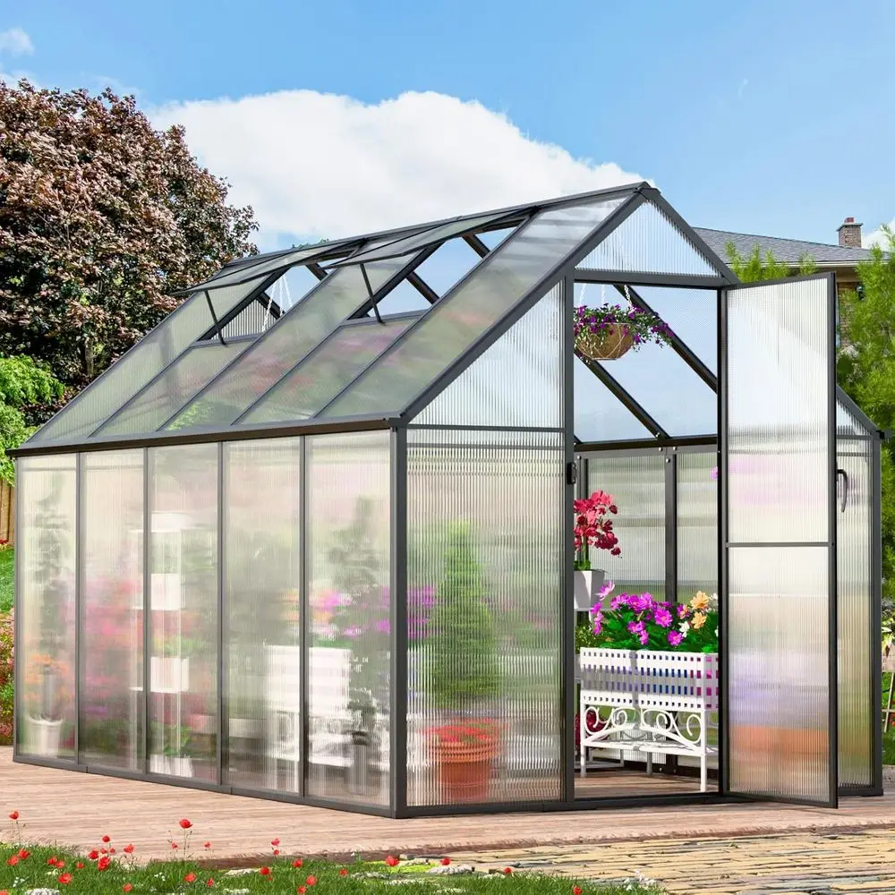 6.2x10.3m Easy Assembly Heavy Duty Polyethylene Greenhouse Kit with Vent Windows, Swing Door, Ideal for Backyard or Patio