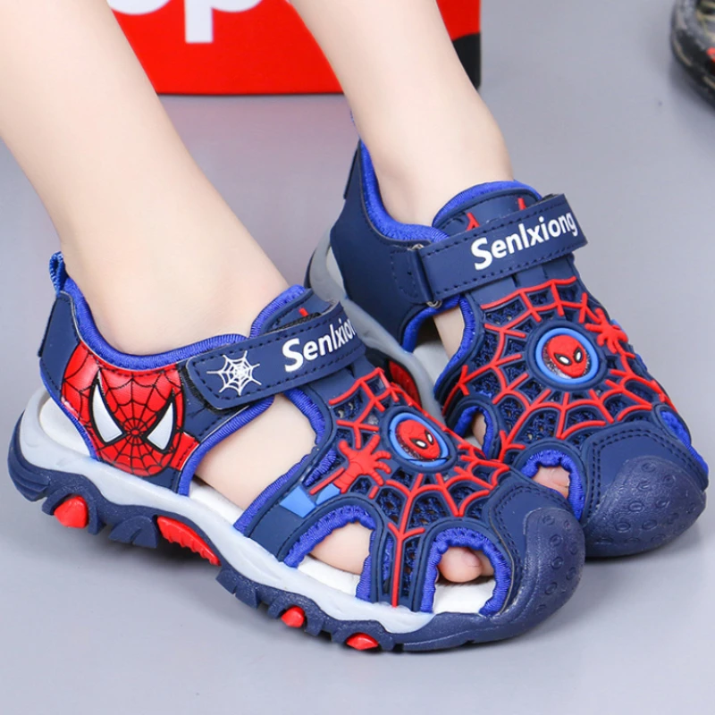 Disney  Breathable Sport Sandals Summer Cartoon Spiderman Sandals for Boys Casual Beach Shoe Soft Sole Kids Shoes