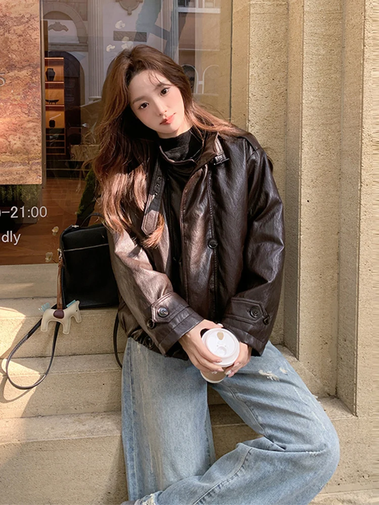 Veste en cuir de motard Sli ort pour femme, manteau d'hiver chaud, doublure en duvet blanc, coupe droite décontractée, écologique