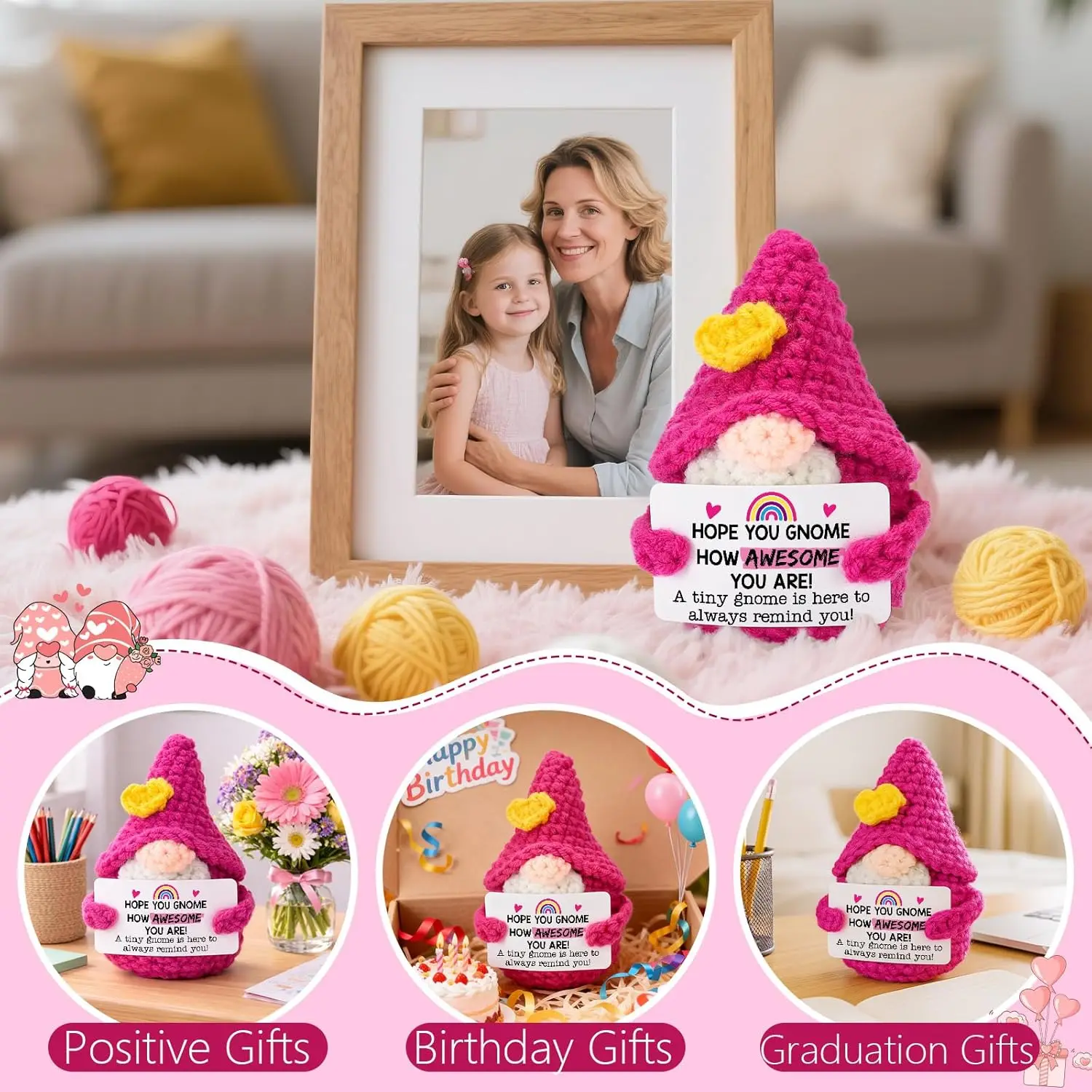Positive Energy Crochet Cute Animal Midget Dolls With Card Funny Gift For Friends Or Lover Emotional Support Home Room Decor