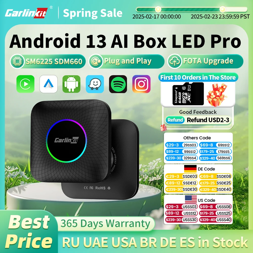 CarlinKit CarPlay Ai Box Android 13 SM6225 8 Cores 64GB 128GB Car Smart Streaming Box Wireless CarPlay Android Auto For Netflix