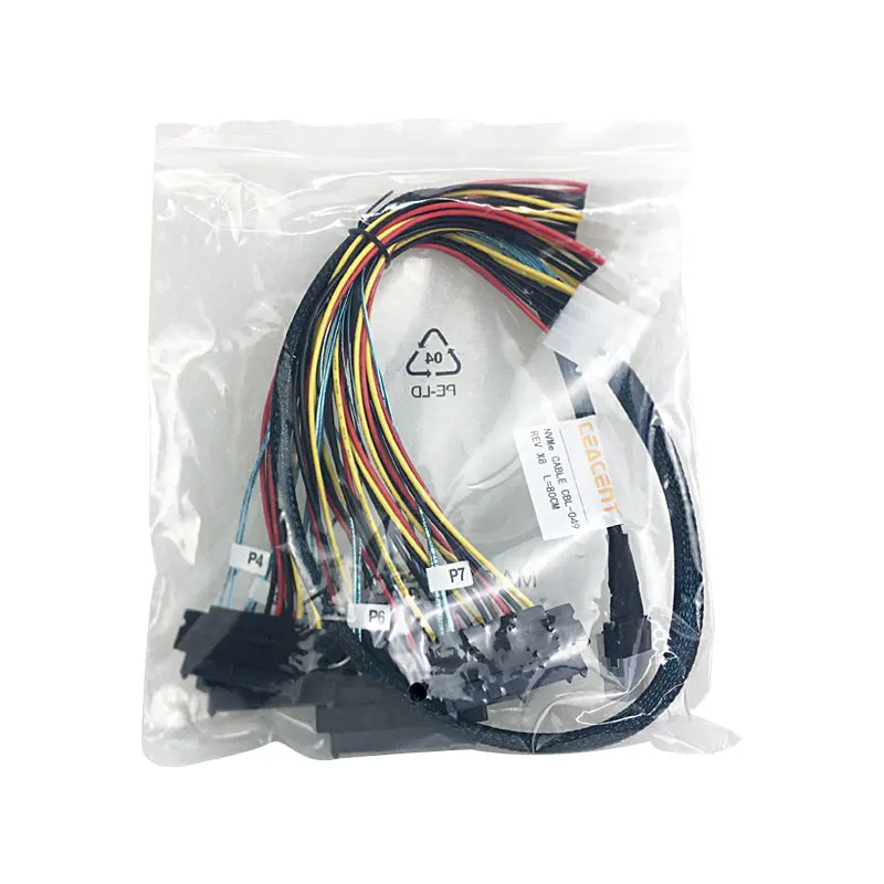 SFF-8654 8i Slimsas Om 8x SFF-8482 + 4P Power Kabel PCI-E4.0 12G 80Cm Nvme U.2