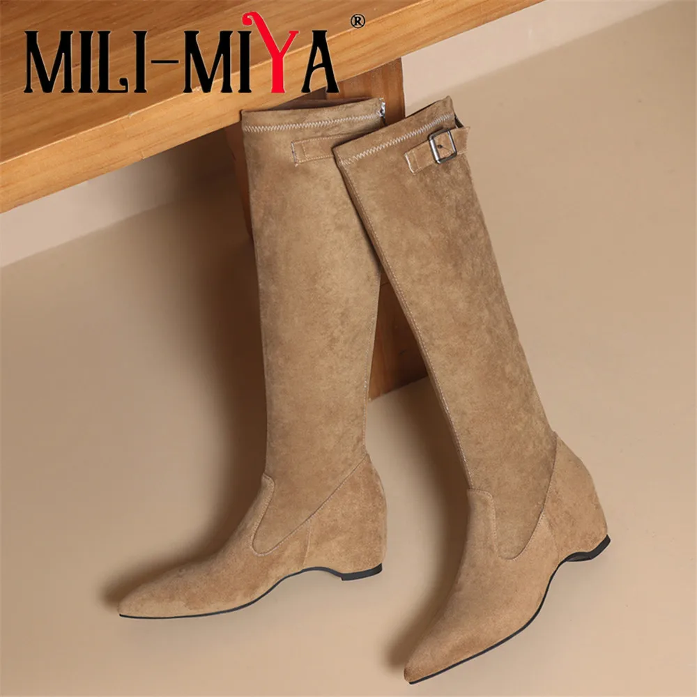 MILI-MIYA Women's New Arrival Pointed-Toe Stretch Suede Knee-High Boots Comfortable Built-Up Heel Plus Sizes 34-43 Casual Shoes