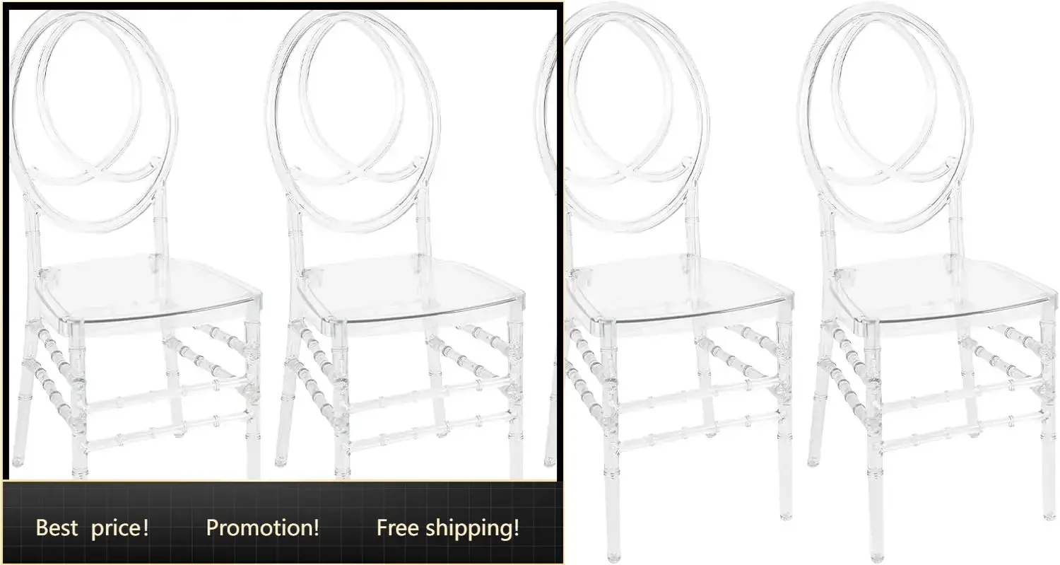 4 Pack Clear Acrylic Chiavari Chairs, Modern Dining Chair Set, Transparent Ghost Chairs, Stackable Transparent Restaurant
