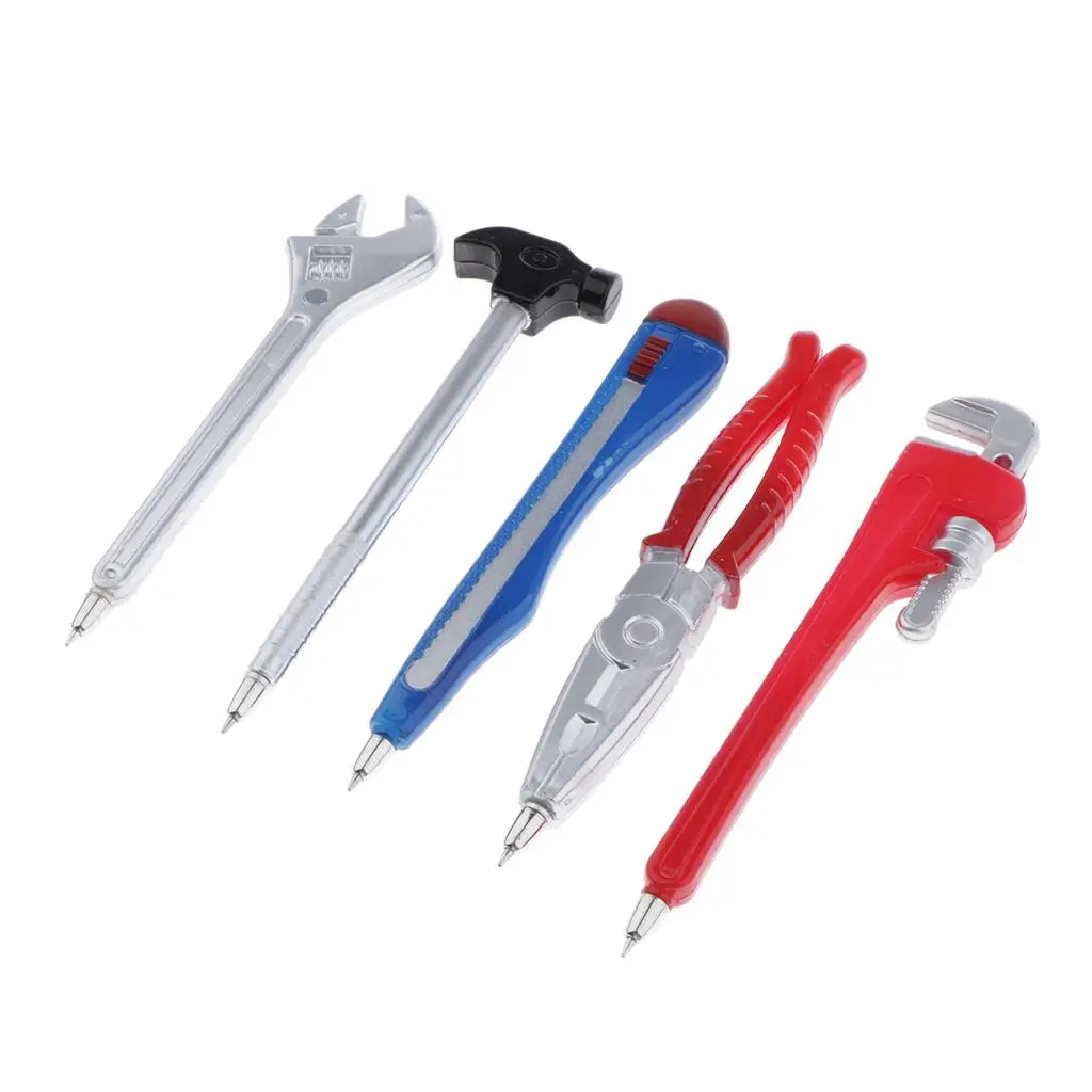 

Канцелярские принадлежности для письма — плоскогубцы, гаечный ключ, молоток, шариковая ручка