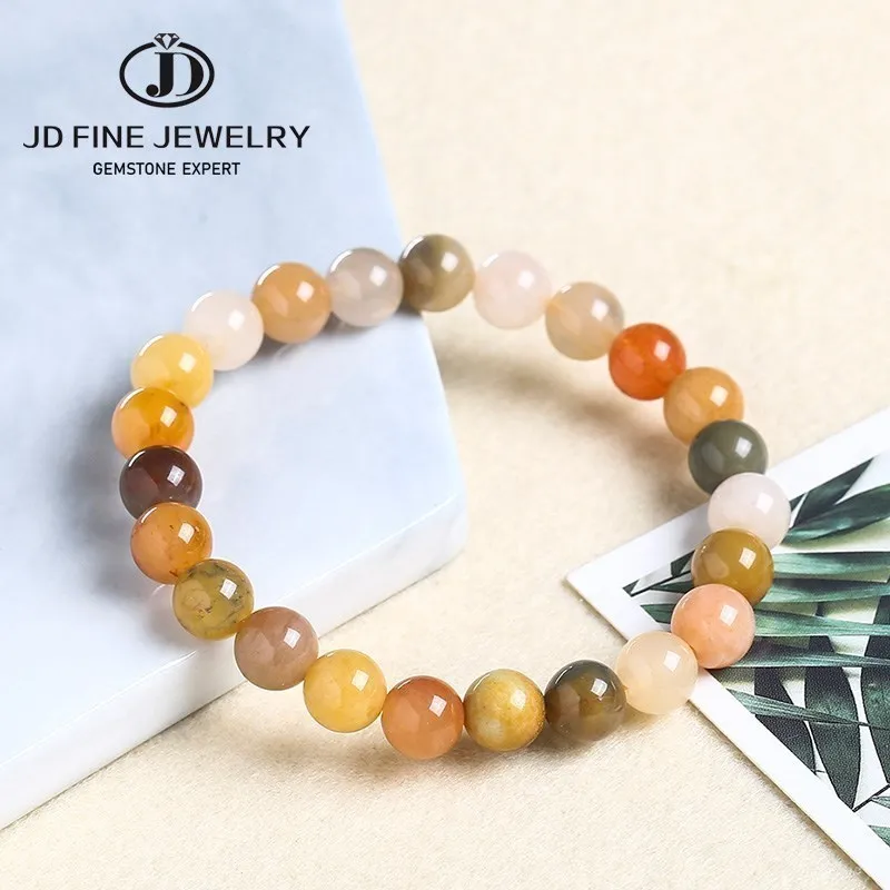 JD-pulsera de cuentas de Jade Imperial con mechero Natural para mujer, brazalete redondo de piedra amarilla y dorada, brazaletes de la suerte para Yoga
