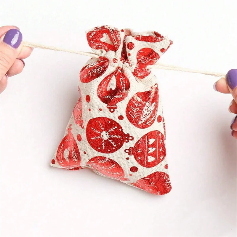 12 قطعة من أكياس هدايا عيد الميلاد من الكتان ذات الحافة الذهبية، تخزين حلوى مجوهرات العطلات، منظم صغير لحفلات الزفاف، لوازم يدوية ذاتية الصنع #3