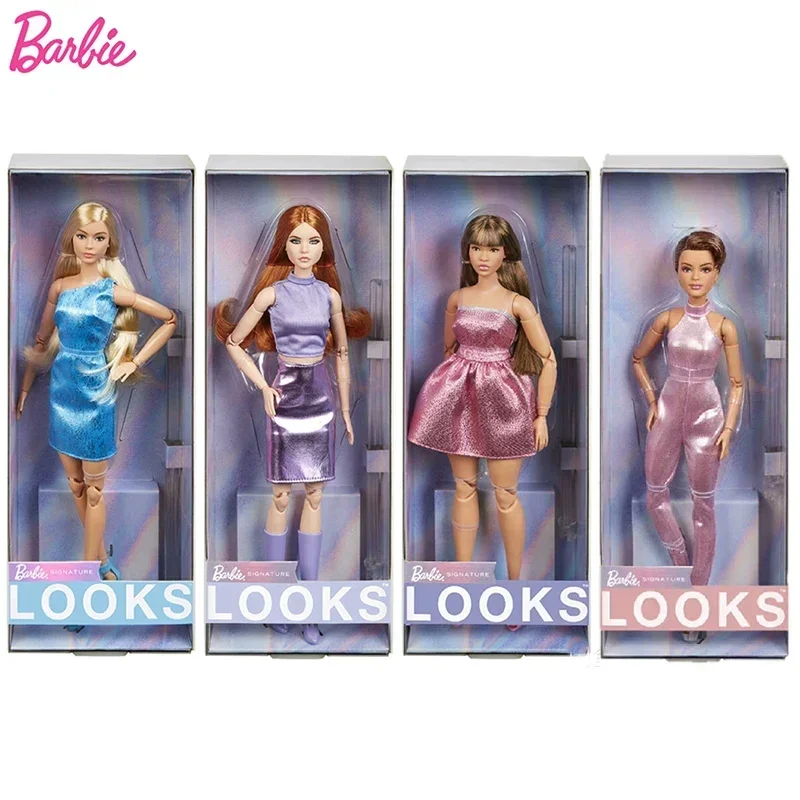 Original Barbie Looks Signature Fashion Collection Doll Multi Joints Mobility Blond Dress Matching Toys for Girls 1/6 Body Shape