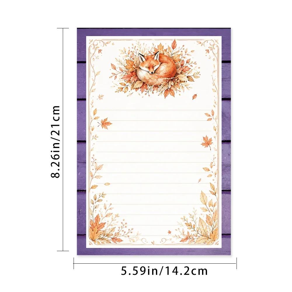 50 Sheets,  Autumn Forest Fox themed Writing Paper, Lined, Gluefree, Perfect for Notebooks, Notes, and Stickers