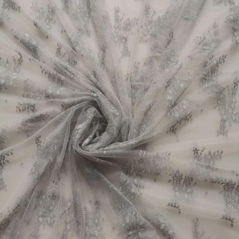Grigio nero rosa albicocca fiore bianco ricamo tessuto di pizzo Elasticità floreale morbido tulle per abito da sposa Velo da sposa Tutu